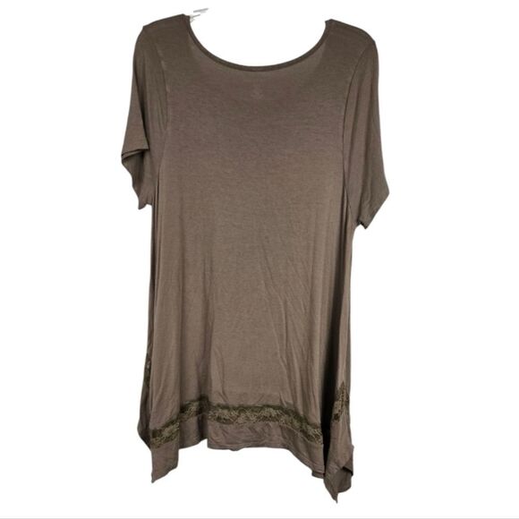 Lane Bryant 14/16 Soft Knit Tee Top Brown Lace Sharkbite Pullover Lightweight - Picture 8 of 10